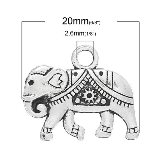 Picture of Zinc Based Alloy Charm Elephant Animal Antique Silver Color 20mm x 17mm( 6/8" x 5/8"), 50 PCs