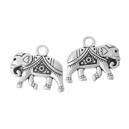 Picture of Zinc Based Alloy Charm Elephant Animal Antique Silver Color 20mm x 17mm( 6/8" x 5/8"), 50 PCs