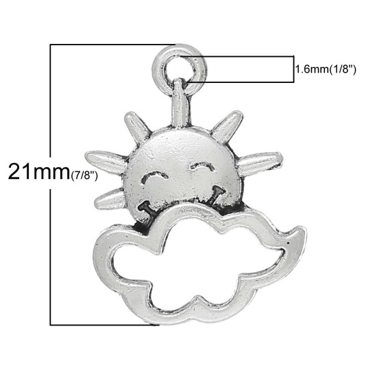 Bild von Charm Anhänger Sonne Antik Silber 21mm x 16mm, 100 Stücke