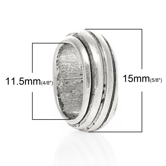 Picture of Zinc Based Alloy Slide Beads Oval Antique Silver Color Stripe Carved About 15mm x 12mm, Hole: Approx 11.5mm x 8.3mm, 50 PCs