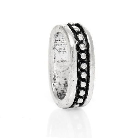 Bild von Zinklegierung Schiebeperlen Sliderperlen Slider Oval Antiksilber Punkt 14mm x 10mm, Loch: 11mm x 6.7mm, 100 Stück
