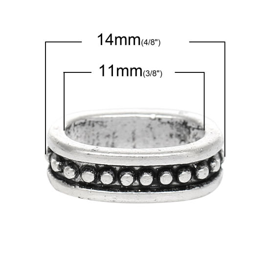 Picture of Zinc Based Alloy Slide Beads Oval Antique Silver Color Dot Carved About 14mm x 10mm, Hole: Approx 11mm x 6.7mm, 100 PCs