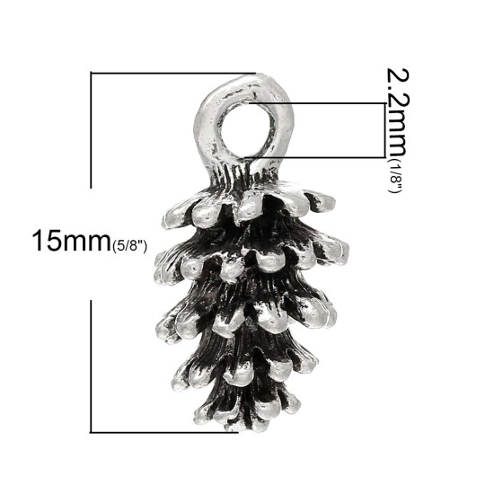 亜鉛合金 チャームペンダント ドングリ 銀古美 15.0mm x 8.0mm、 50 PCs  の画像