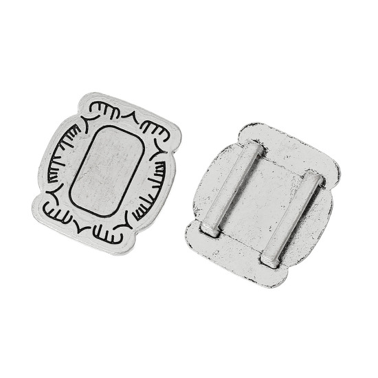 Picture of Zinc Based Alloy Slide Beads Rectangle Antique Silver Carved About 25mm x 22mm(1" x 7/8"), Hole: Approx 14mm x 2.5mm, 30 PCs