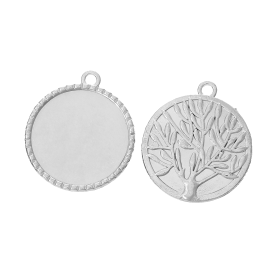Picture of Zinc Based Alloy Cabochon Setting Pendants Round Silver Tone (Fits 25mm Dia.) 32mm x 29mm, 30 PCs