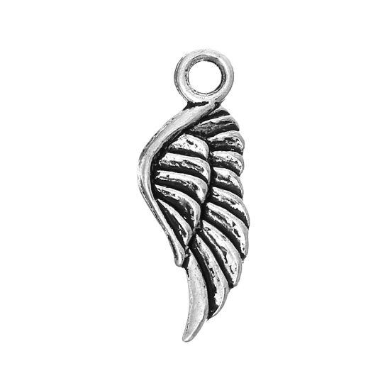 Picture of Zinc Based Alloy Charm Pendants Angel Wing Antique Silver Color 21mm( 7/8") x 8mm( 3/8"), 200 PCs