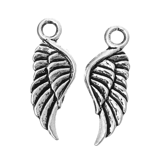Picture of Zinc Based Alloy Charm Pendants Angel Wing Antique Silver Color 21mm( 7/8") x 8mm( 3/8"), 200 PCs