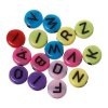 Picture of Acrylic Spacer Beads Round At Random Mixed Alphabet/ Letter Carved About 7mm Dia, Hole: Approx 1.7mm, 1000 PCs