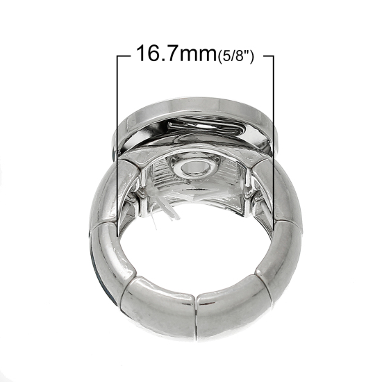 Picture of Copper Elastic Adjustable Jewelry Snap Button Rings Silver Tone Fit 18mm/20mm Snap Buttons 16.7mm( 5/8")(US 6.25), Hole Size: 6mm( 2/8"), 2 PCs