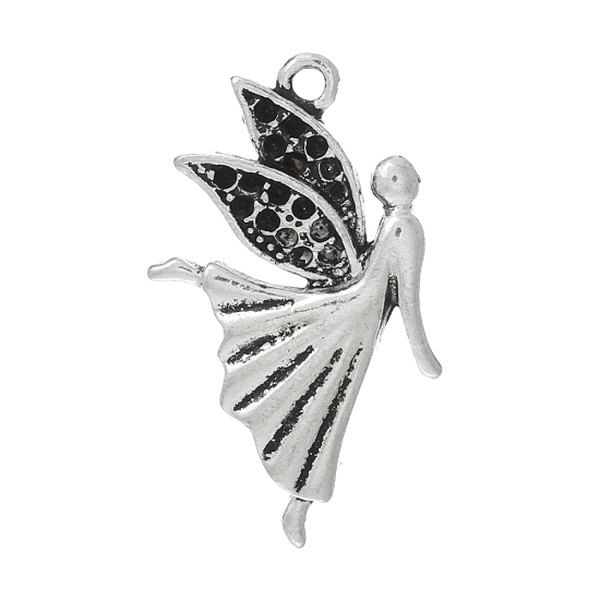 Imagen de Zamak Colgantes Hada Plata Antigua (Apta ss4 Puntiagudo Fondo Rhinestone) 30mm x 19mm, 4 Unidades