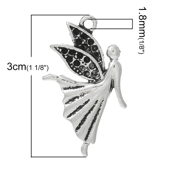 Imagen de Zamak Colgantes Hada Plata Antigua (Apta ss4 Puntiagudo Fondo Rhinestone) 30mm x 19mm, 4 Unidades