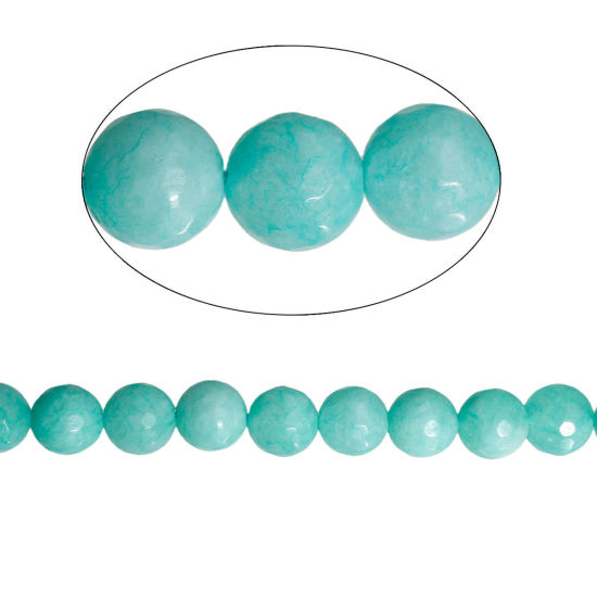 Picture of (Grade B) Agate (Dyed) Loose Beads Round Green Blue Faceted About 8mm(3/8") Dia, Hole: Approx 1mm, 38.7cm(15 2/8") long, 1 Strand (Approx 48 PCs/Strand)
