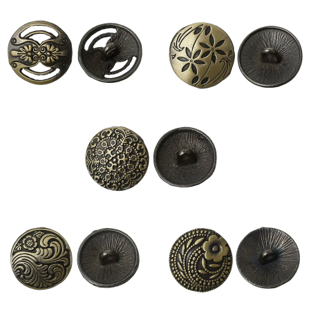Zinc Based Alloy Metal Sewing Shank Buttons Round Antique Bronze Mixed Pattern Carved 17mm(5/8") Dia, 30 PCs
