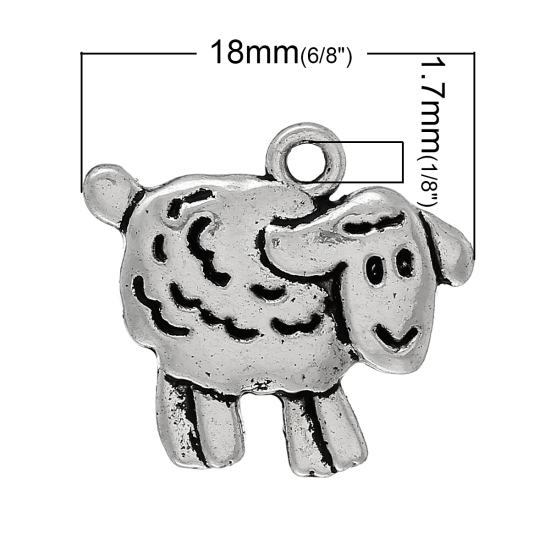 亜鉛合金 チャーム ペンダント 動物 羊 銀古美 18mm x 16mm、 50 個 の画像