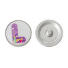 Picture of 20mm Zinc Metal Alloy Snap Buttons Round Silver Tone Purple Alphabet /Letter " L " Pencil Pattern Fit Snap Button Bracelets, Knob Size: 5.5mm( 2/8"), 5 PCs