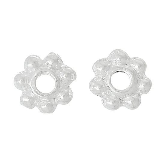 Picture of Spacer Beads Flower Silver Plated About 4mm x 4mm,Hole:Approx 0.9mm,2000PCs