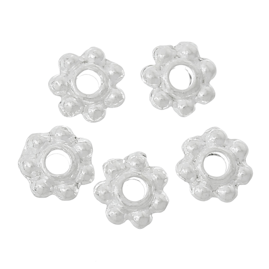 Picture of Spacer Beads Flower Silver Plated About 4mm x 4mm,Hole:Approx 0.9mm,2000PCs