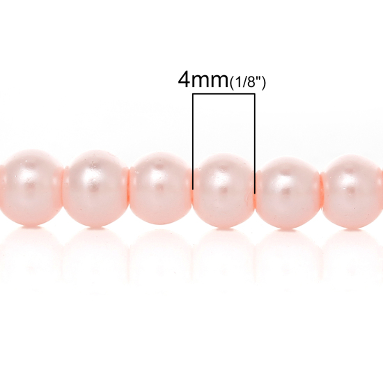 Bild von Glas Perlen Rund Rosa Imitaion Pearl 4mm D., Loch: 1mm, 81cm lang/Strang, 217 Stk./Strang, 5 Stränge