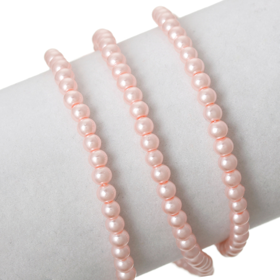 Picture of Glass Pearl Imitation Beads Round Pink About 4mm Dia,81cm long,5 Strands(approx 217PCs/Strand)