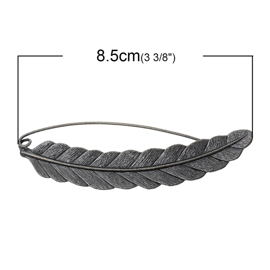 Zinc Based Alloy Pin Brooches Feather Antique Silver 8.5cm x 2.1cm(3 3/8" x 7/8"), 3 PCs の画像