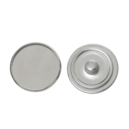 22mm Alloy Snap Buttons Round Silver Tone Cabochon Setting (Fits 20mm Dia.) Fit Snap Button Bracelets, Knob Size: 5.5mm( 2/8"), 20PCs
