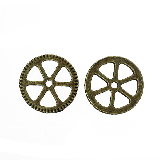 Picture of Zinc Based Alloy Steampunk Embellishments Findings Gear Antique Bronze Hollow 15mm( 5/8") Dia, 7 PCs