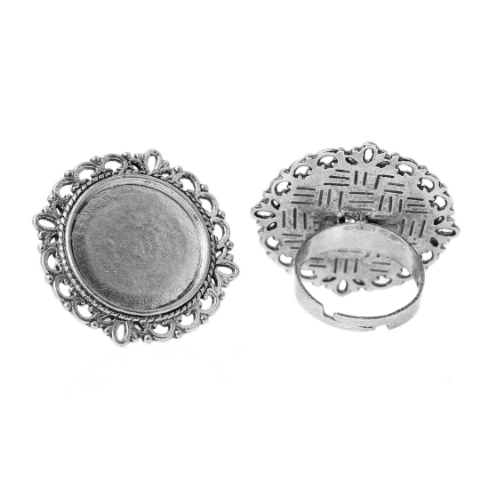 Picture of Zinc Based Alloy Adjustable Cabochon Settings Rings Round Antique Silver Color (Fits 20mm Dia) 17.9mm( 6/8")(US Size 7.5), 10 PCs