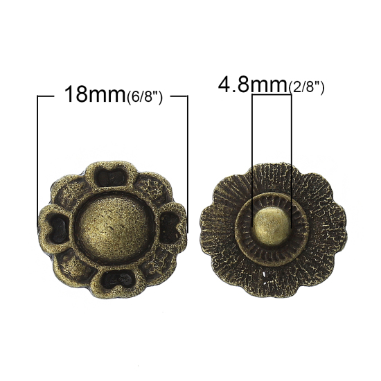 Picture of Chunk Snap Buttons Fit Chunk Bracelets Flower Antique Bronze(Can Hold 6mm Rhinestone) 18mm x 16mm,Knob:4.8mm,20PCs