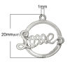 Bild von Charm Anhänger Rund Silberfarben Message "LOVE", 22mm x 20mm, 100 Stücke