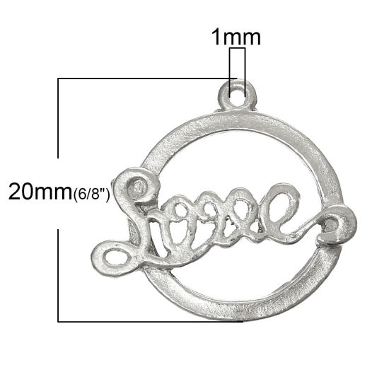Imagen de Colgantes Aleación del Metal Del Zinc de Ronda, Tono de Plata  Amor  Mensaje Tallado 22mm x 20mm, 100 Unidades