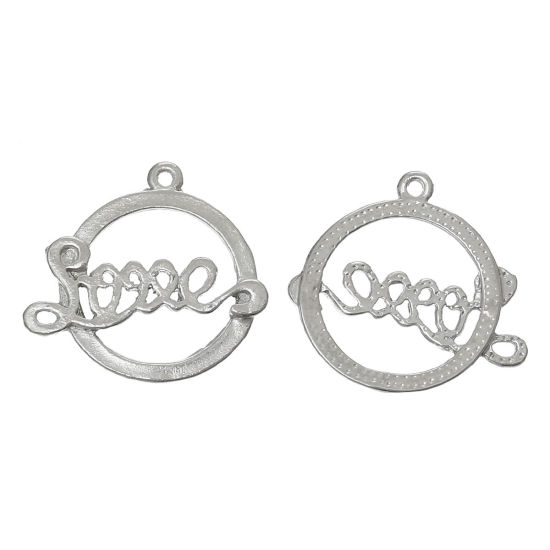 Imagen de Colgantes Aleación del Metal Del Zinc de Ronda, Tono de Plata  Amor  Mensaje Tallado 22mm x 20mm, 100 Unidades