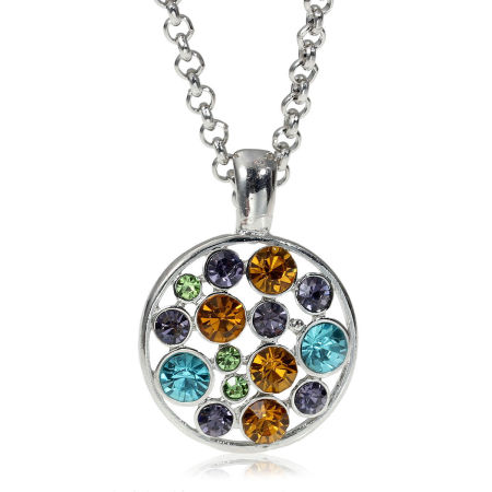 Picture of Jewelry Necklace Round Silver Tone Multicolor Rhinestone Hollow 65cm(25 5/8