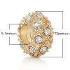 Bild von Zinklegierung European Stil Charm Großlochperlen Rund Vergoldet mit Transparent Strass, 12mm D., Loch: 5.1mm, 10 Stücke