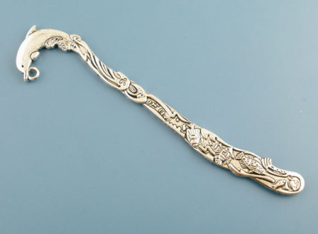 Zinc Based Alloy Bookmark Dolphin Animal Antique Silver Color With Loop Carved Pattern 12.4cm, 4 PCs