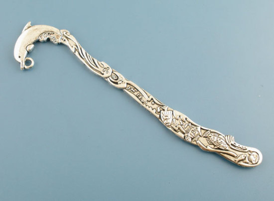 Picture of Zinc Based Alloy Bookmark Dolphin Animal Antique Silver Color With Loop Carved Pattern 12.4cm, 4 PCs