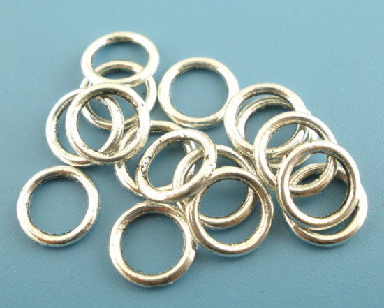 Picture of 300 PCs 8mm Dia., 1.5mm(15 gauge) Zinc Based Alloy Closed Soldered Jump Rings Findings For Jewelry Making Antique Silver Color Round