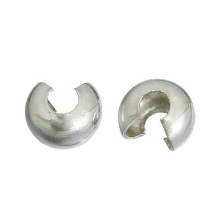 Alloy Crimp Beads Cover Findings Silver Tone, Overall Closed Size: 4mm Dia, Open Size: 5mm Dia, 200 PCs