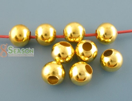 合金 スペーサー ビーズ 円形 金メッキ 約 8mm 直径、 穴：約 2.3mm、 100 個 の画像