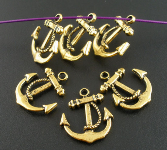 Picture of Zinc Based Alloy Anchor Charms Gold Tone Antique Gold 23mm( 7/8") x 20mm( 6/8"), 30 PCs