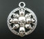 Picture of Zinc Based Alloy Halloween & Gothic Pendants Round Antique Silver Color Skull Carved 33mm(1 2/8") x 27mm(1 1/8"), 10 PCs