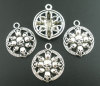 亜鉛合金 チャームペンダント ハロウィーン 円形 スカル 銀古美 33mmx 27mm、 10 PCs の画像