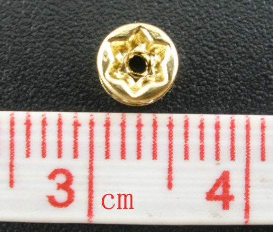 Imagen de 50 Unidades Latón Cuentas Rondelle Chapado en Oro Plano Redondo Flor 5mm Dia., Agujero: Aprox 1mm