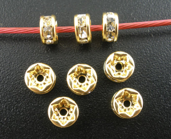 Imagen de 50 Unidades Latón Cuentas Rondelle Chapado en Oro Plano Redondo Flor 5mm Dia., Agujero: Aprox 1mm