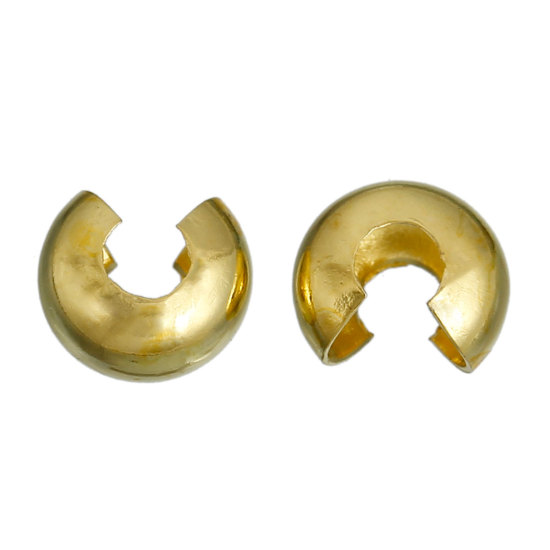 Picture of Alloy Crimp Beads Cover Findings Gold Plated, Overall Closed Size: 5mm Dia, Open Size: 6mm Dia, 200 PCs