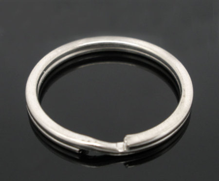 Iron Based Alloy Keychain & Keyring Round Silver Tone 25mm Dia, 20 PCs
