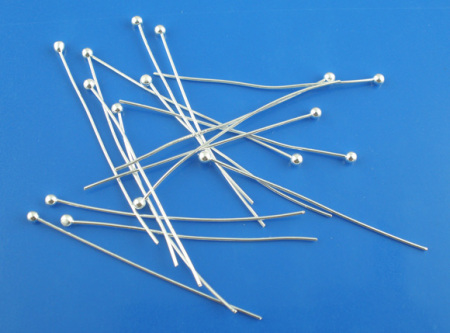 Picture of Brass Ball Head Pins Silver Plated 25mm(1") long, 0.5mm (24 gauge), 500 PCs