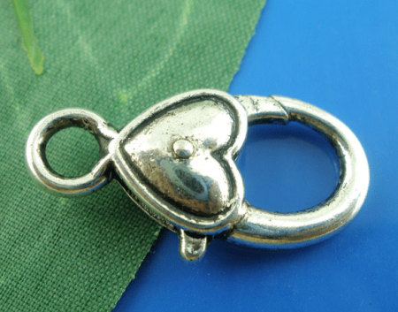 20 ШТ Цинковый Сплав Застежка когтя омара Сердце Античное Серебро 27мм x 13мм