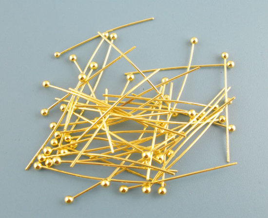 Picture of Brass Ball Head Pins Gold Plated 25mm(1") long, 0.5mm (24 gauge), 500 PCs                                                                                                                                                                                     