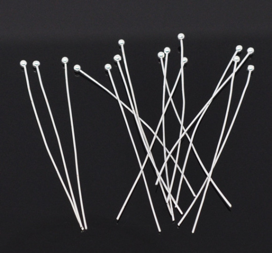 Picture of Brass Ball Head Pins Silver Plated 5cm(2") long, 0.5mm (24 gauge), 300 PCs                                                                                                                                                                                    