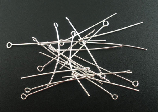 Picture of Alloy Eye Pins Silver Plated 38mm(1 4/8") long, 0.7mm (21 gauge), 500 PCs